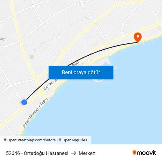 52646 - Ortadoğu Hastanesi to Merkez map
