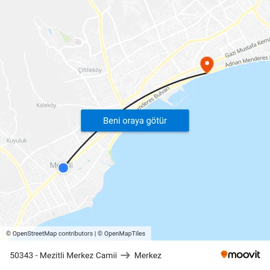 50343 - Mezitli Merkez Camii to Merkez map