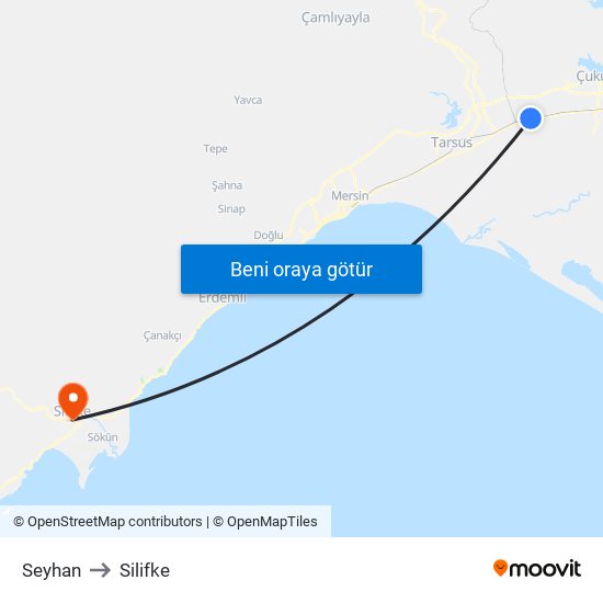 Seyhan to Silifke map