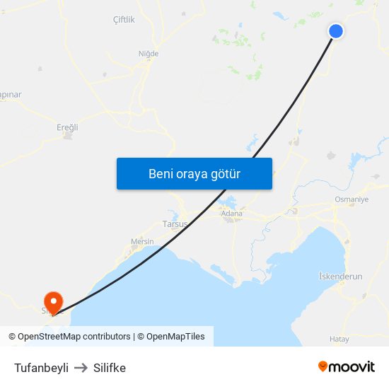 Tufanbeyli to Silifke map
