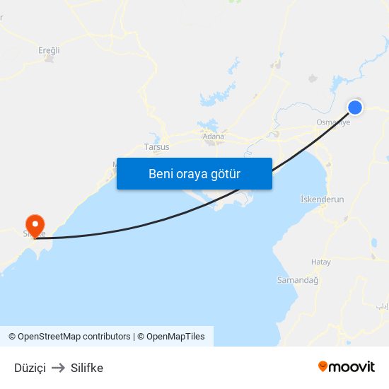 Düziçi to Silifke map