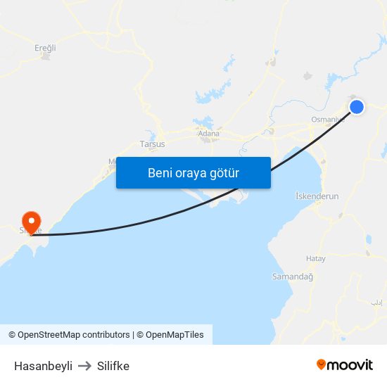 Hasanbeyli to Silifke map
