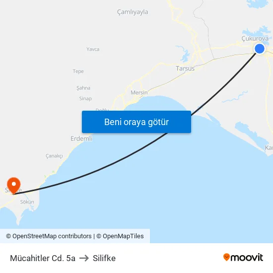 Mücahitler Cd. 5a to Silifke map