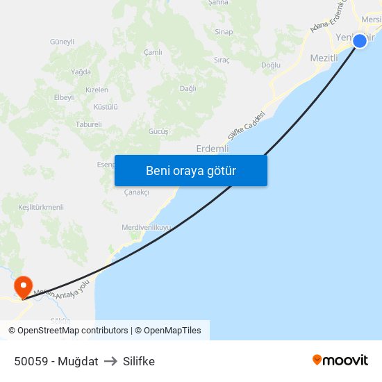 50059 - Muğdat to Silifke map