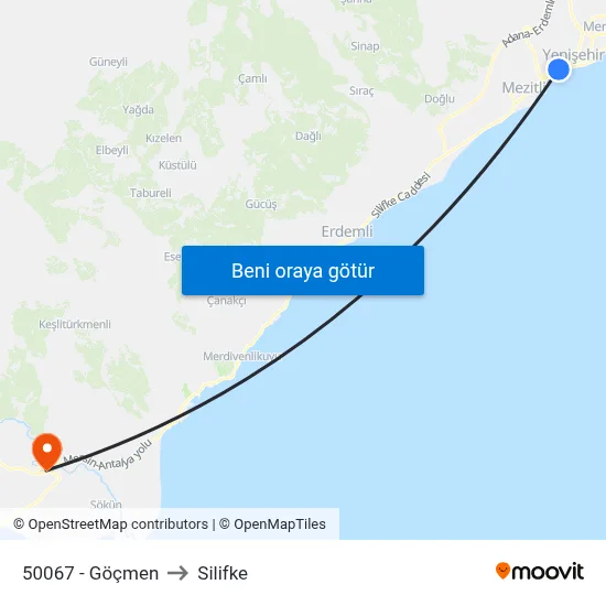 50067 - Göçmen to Silifke map
