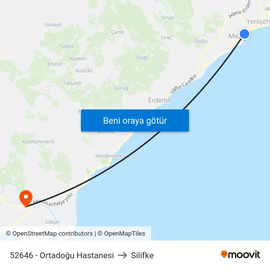 52646 - Ortadoğu Hastanesi to Silifke map