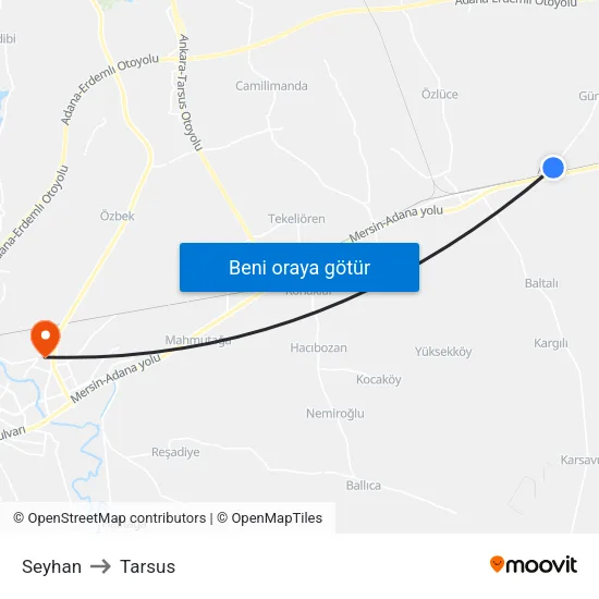 Seyhan to Tarsus map