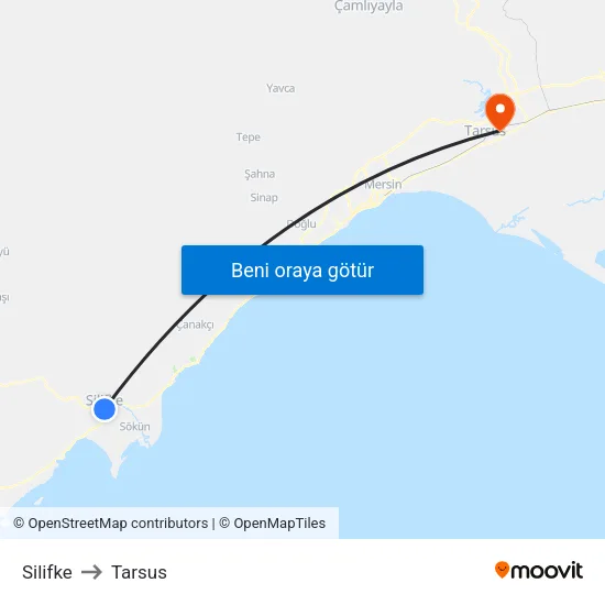 Silifke to Tarsus map
