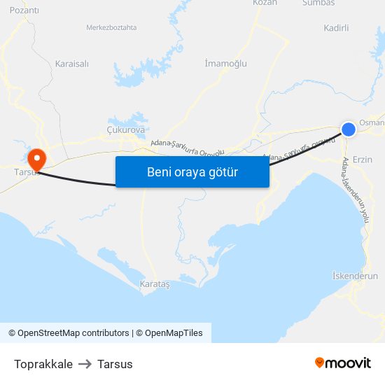 Toprakkale to Tarsus map