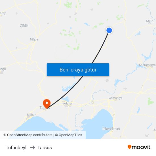 Tufanbeyli to Tarsus map