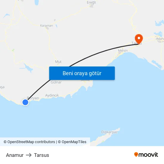 Anamur to Tarsus map