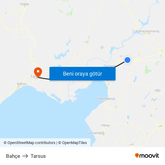 Bahçe to Tarsus map