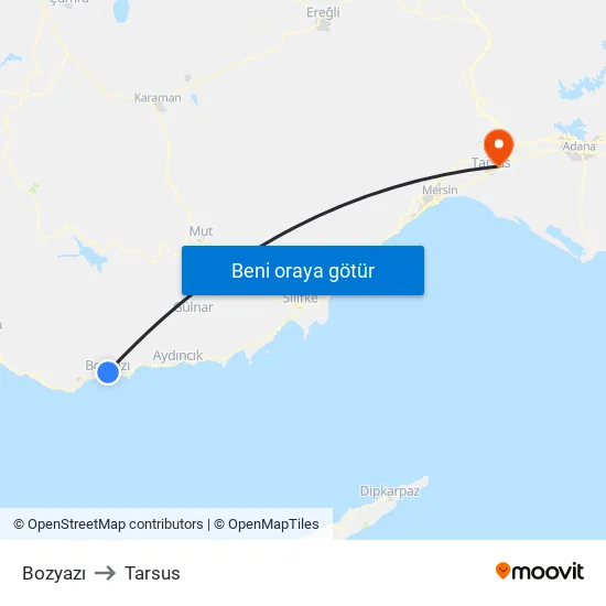 Bozyazı to Tarsus map
