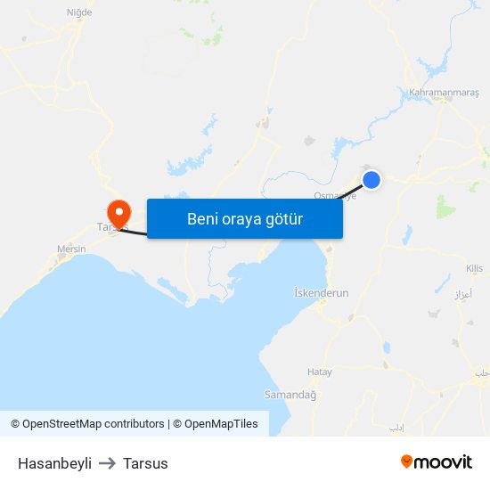 Hasanbeyli to Tarsus map