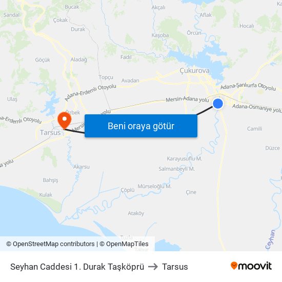 Seyhan Caddesi 1. Durak Taşköprü to Tarsus map