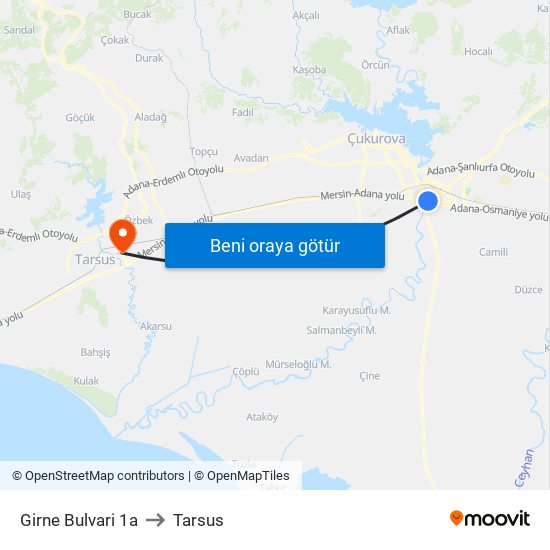 Girne Bulvari 1a to Tarsus map