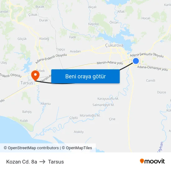 Kozan Cd. 8a to Tarsus map