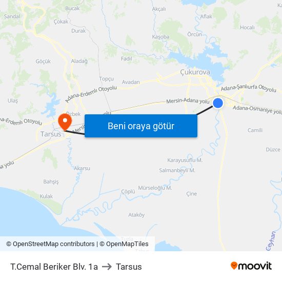 T.Cemal Beriker Blv. 1a to Tarsus map