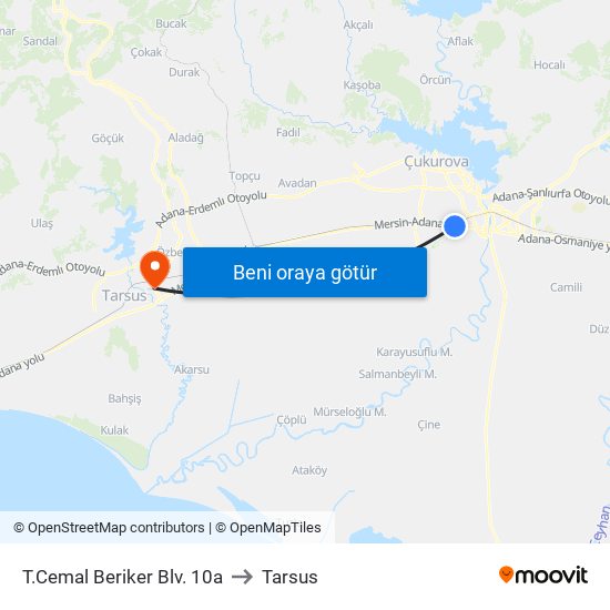 T.Cemal Beriker Blv. 10a to Tarsus map