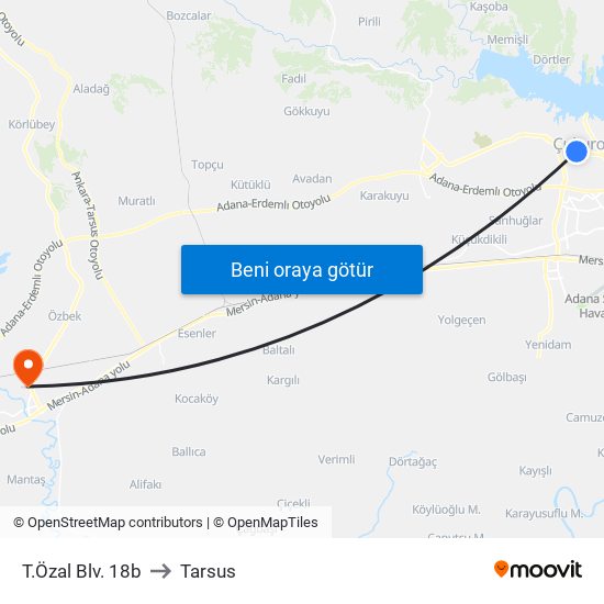 T.Özal Blv. 18b to Tarsus map