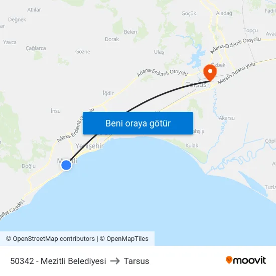50342 - Mezitli Belediyesi to Tarsus map