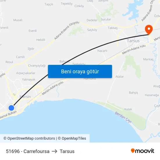 51696 - Carrefoursa to Tarsus map