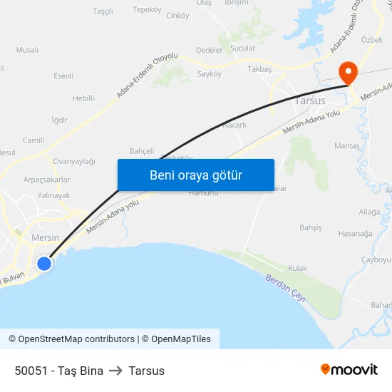 50051 - Taş Bina to Tarsus map