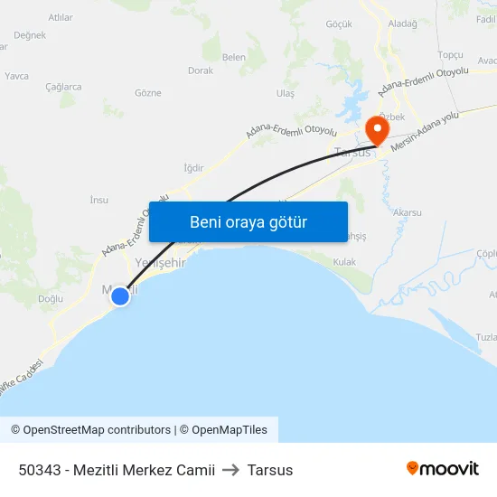 50343 - Mezitli Merkez Camii to Tarsus map