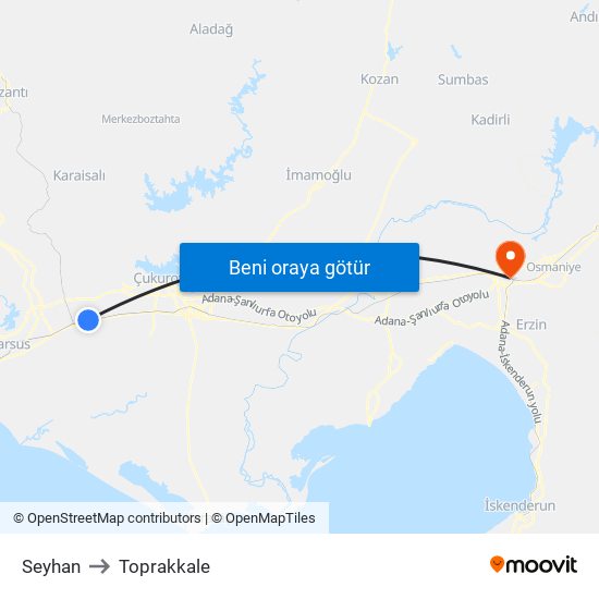 Seyhan to Toprakkale map