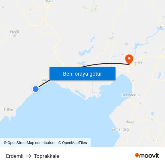 Erdemli to Toprakkale map