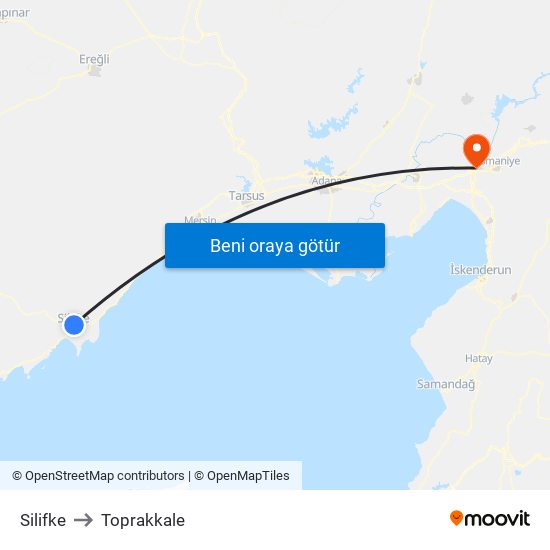 Silifke to Toprakkale map