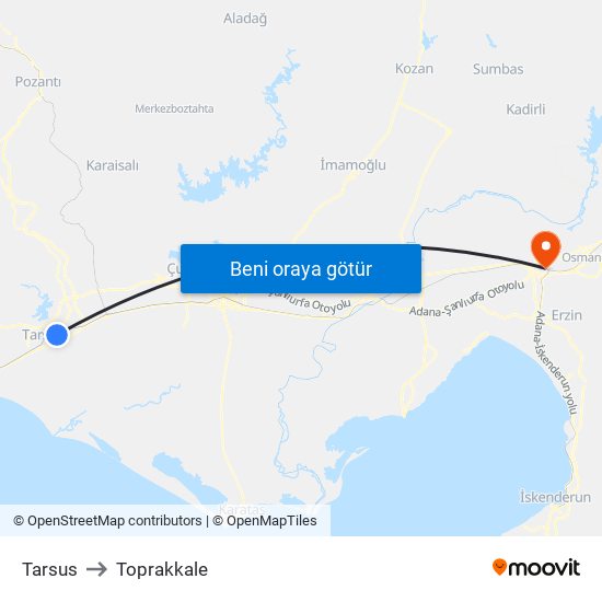 Tarsus to Toprakkale map
