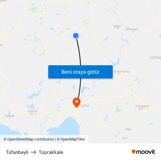 Tufanbeyli to Toprakkale map