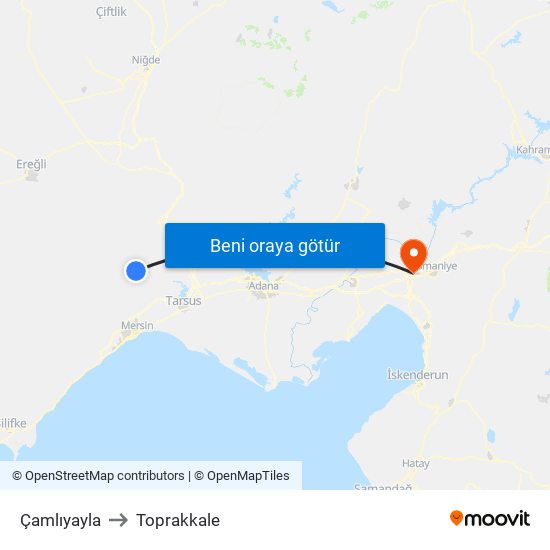 Çamlıyayla to Toprakkale map