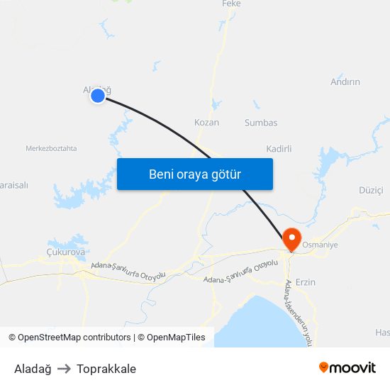 Aladağ to Toprakkale map