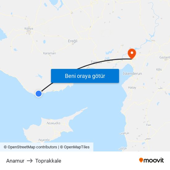 Anamur to Toprakkale map