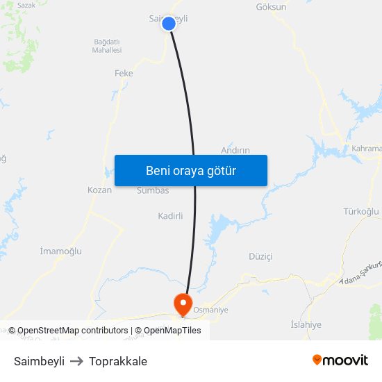 Saimbeyli to Toprakkale map