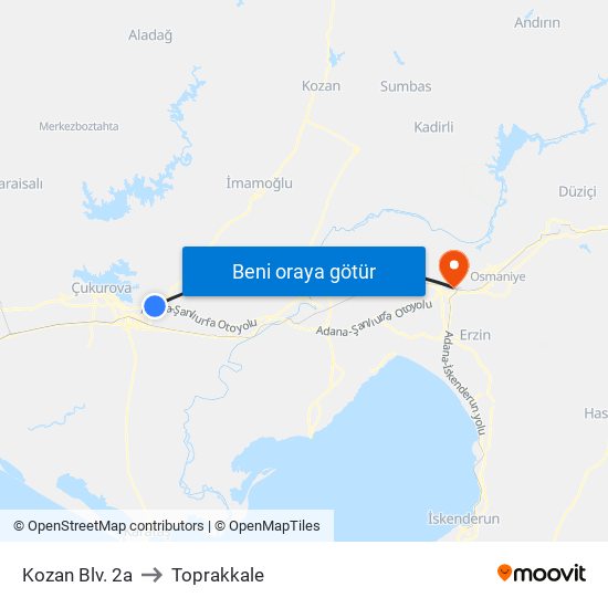 Kozan Blv. 2a to Toprakkale map