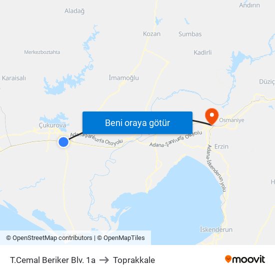 T.Cemal Beriker Blv. 1a to Toprakkale map