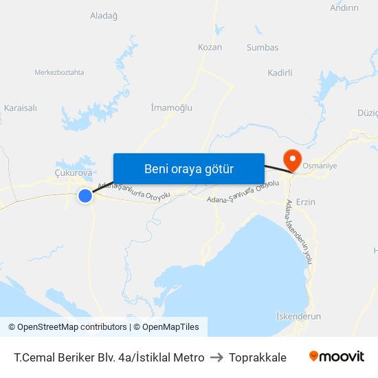 T.Cemal Beriker Blv. 4a/İstiklal Metro to Toprakkale map