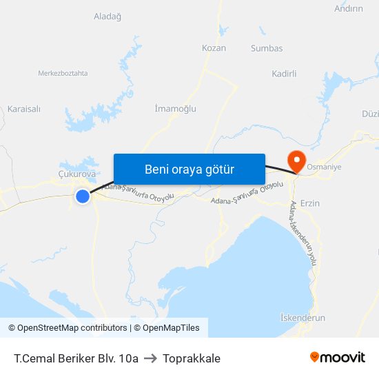 T.Cemal Beriker Blv. 10a to Toprakkale map