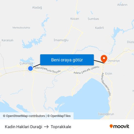 Kadin Haklari Duraği to Toprakkale map