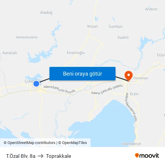 T.Özal Blv. 8a to Toprakkale map