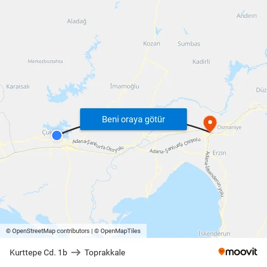 Kurttepe Cd. 1b to Toprakkale map