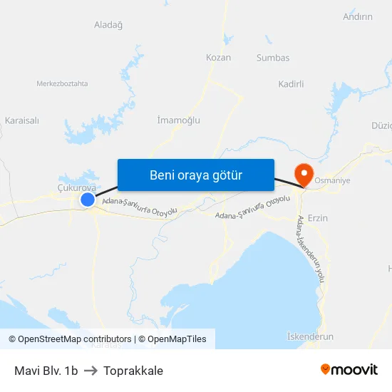 Mavi Blv. 1b to Toprakkale map