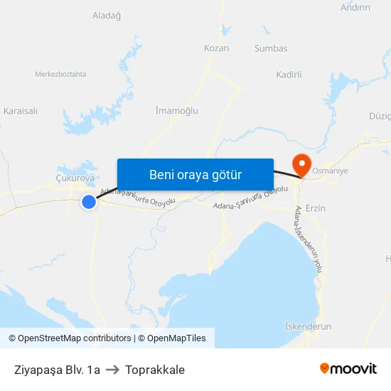 Ziyapaşa Blv. 1a to Toprakkale map