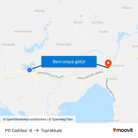 Ptt Caddesi -8 to Toprakkale map