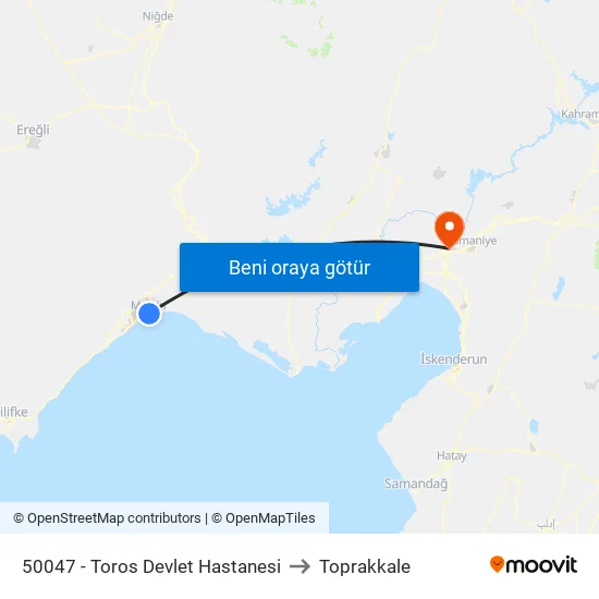 50047 - Toros Devlet Hastanesi to Toprakkale map