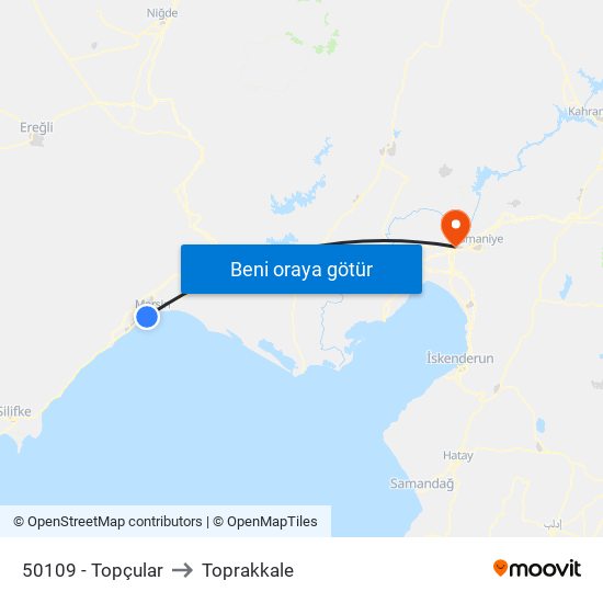 50109 - Topçular to Toprakkale map