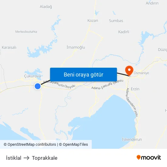 İstiklal to Toprakkale map